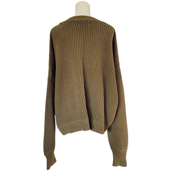 Old Navy Chunky Shaker Knit Sweater Olive Green Oversized Boxy XXL 100% Cotton - Picture 3 of 7